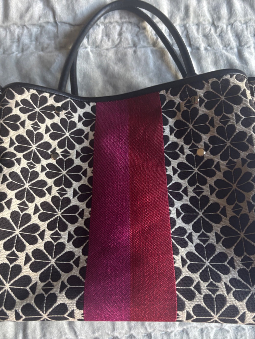 kate spade Black and White Floral Tote with Magenta Stripe